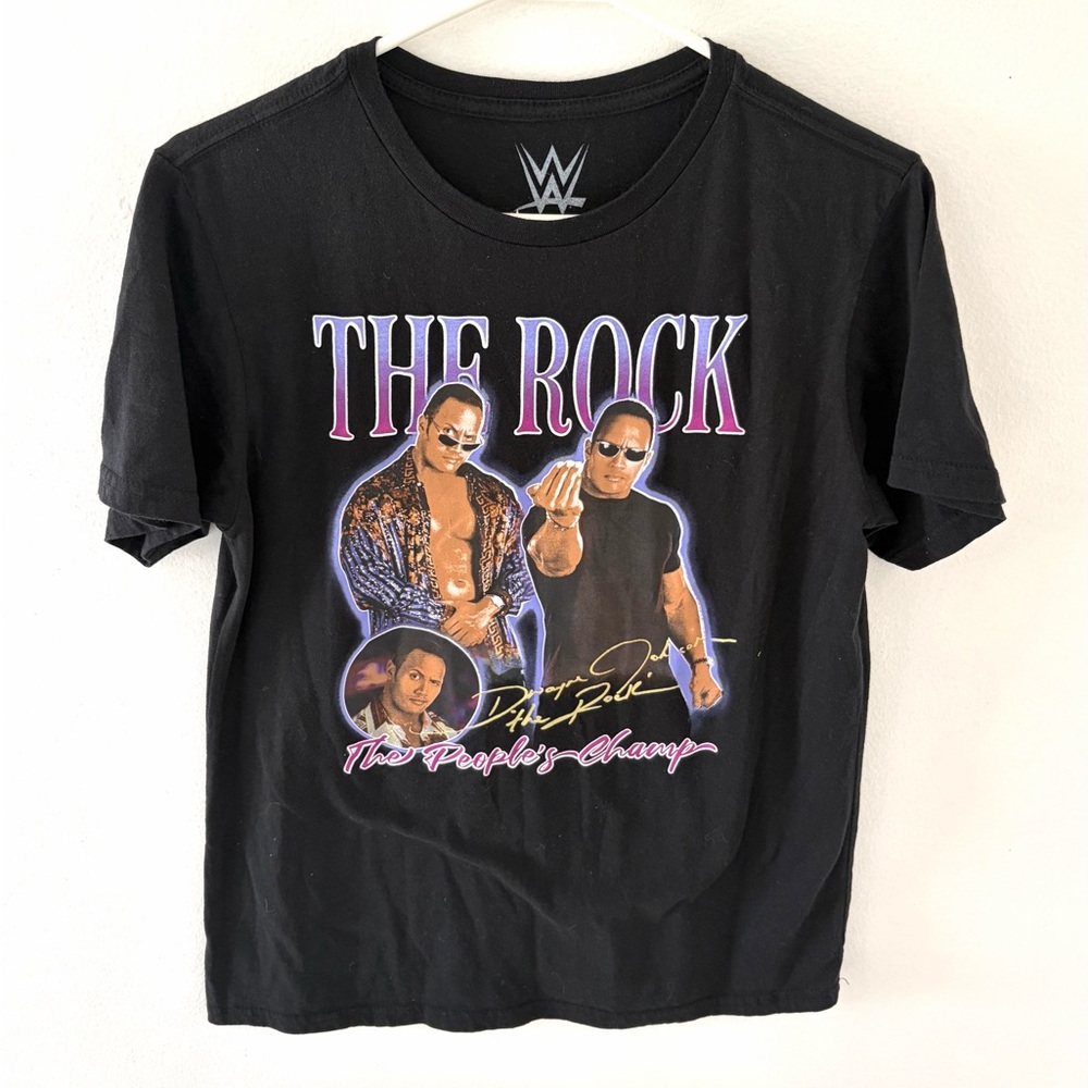 WWE The People’s Champ The Rock Black Graphic T-Shirt, Size: Youth 2XL
